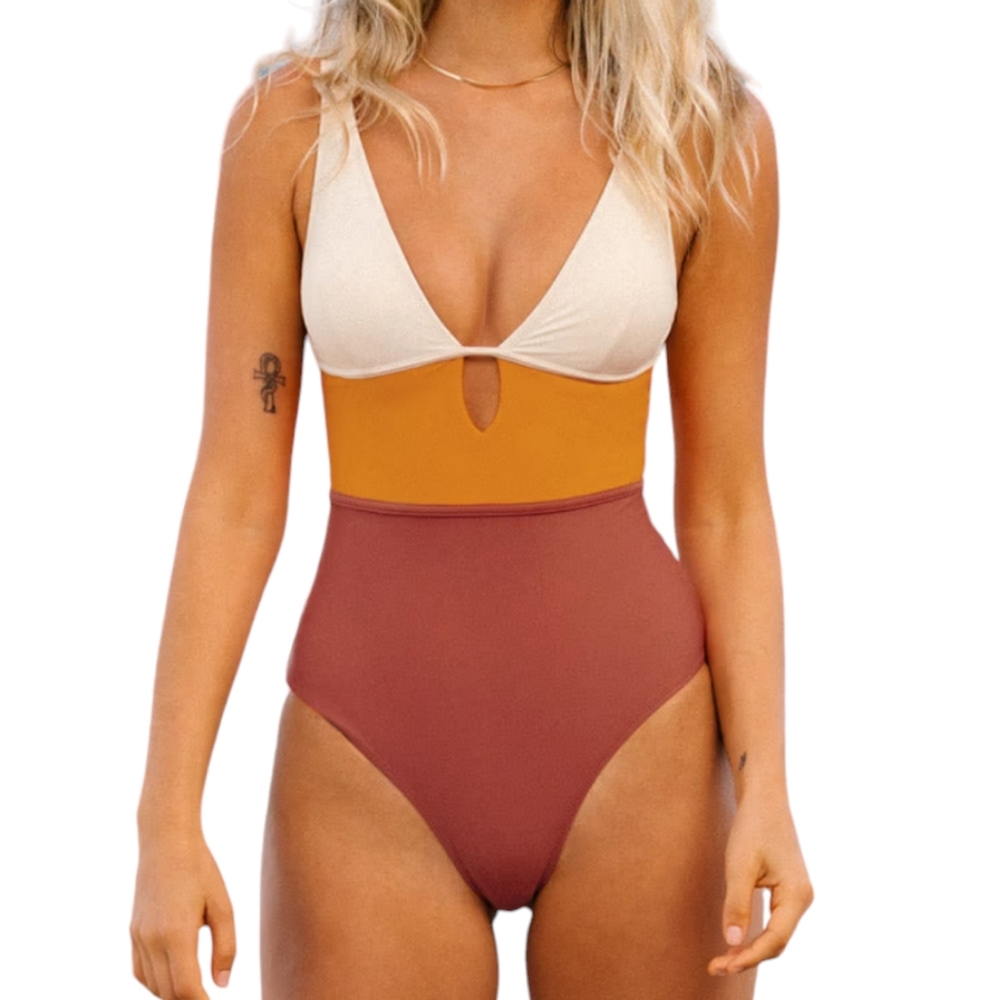 Cupshe Rose Colorblock keyhole cutout one-piece swimsuit size XL